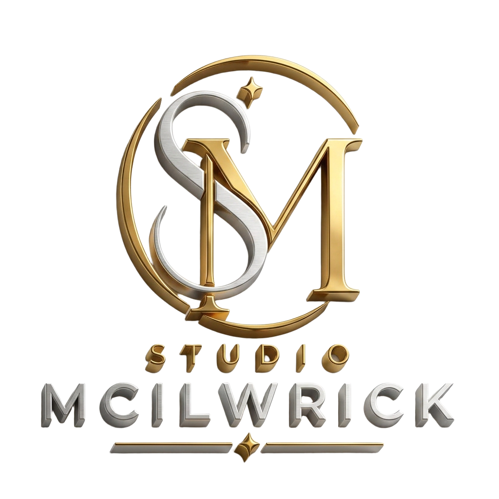 Studio Mcilwrick 3D gold and silver monogram logo